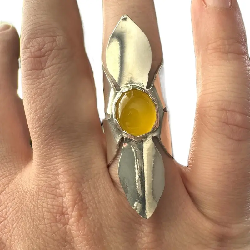 Solar Bloom Ring – Yellow Chalcedony Statement Flower Ring in Sterling Silver