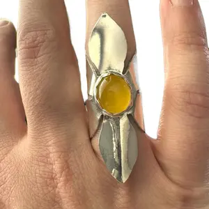 Solar Bloom Ring – Yellow Chalcedony Statement Flower Ring in Sterling Silver