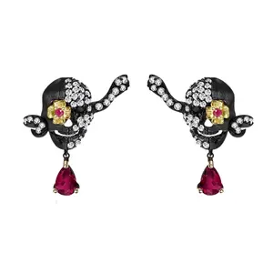 Handmade Skull Stud Earrings With Ruby Gemstone