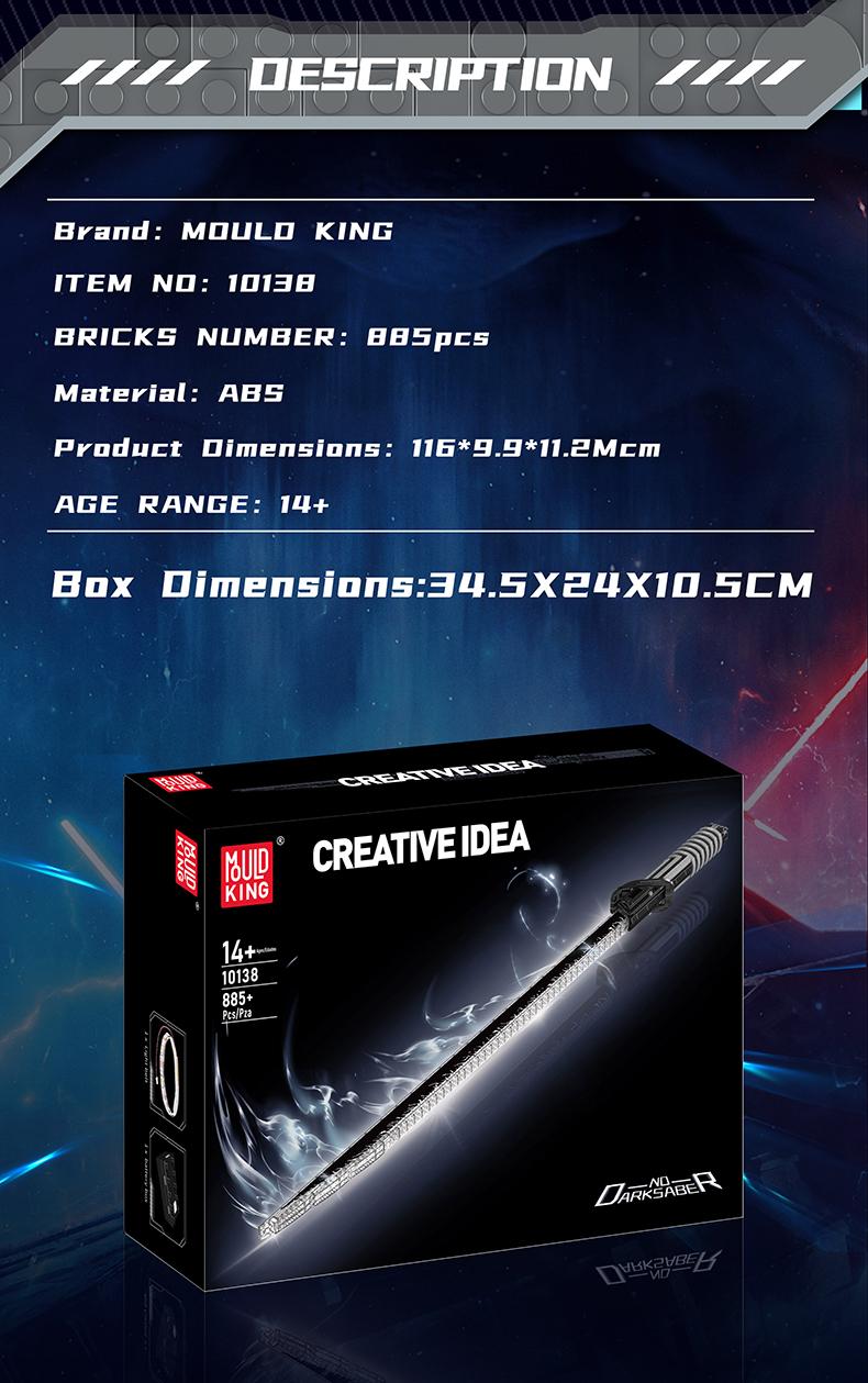 Mould King 10138 Lightsaber Darks Sword Glows Fluorescent Building Block Adult Kid Toy Cosplay Alloy Creative Idea STEM Educational Toy