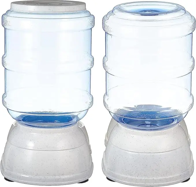 Automatic Pet Water Dispenser and Gravity Food Feeder Set for Cat and Dog, Easy to Clean, 6-Pound Food Capacity, 1-Gallon, Small, Gray, Pack of 2