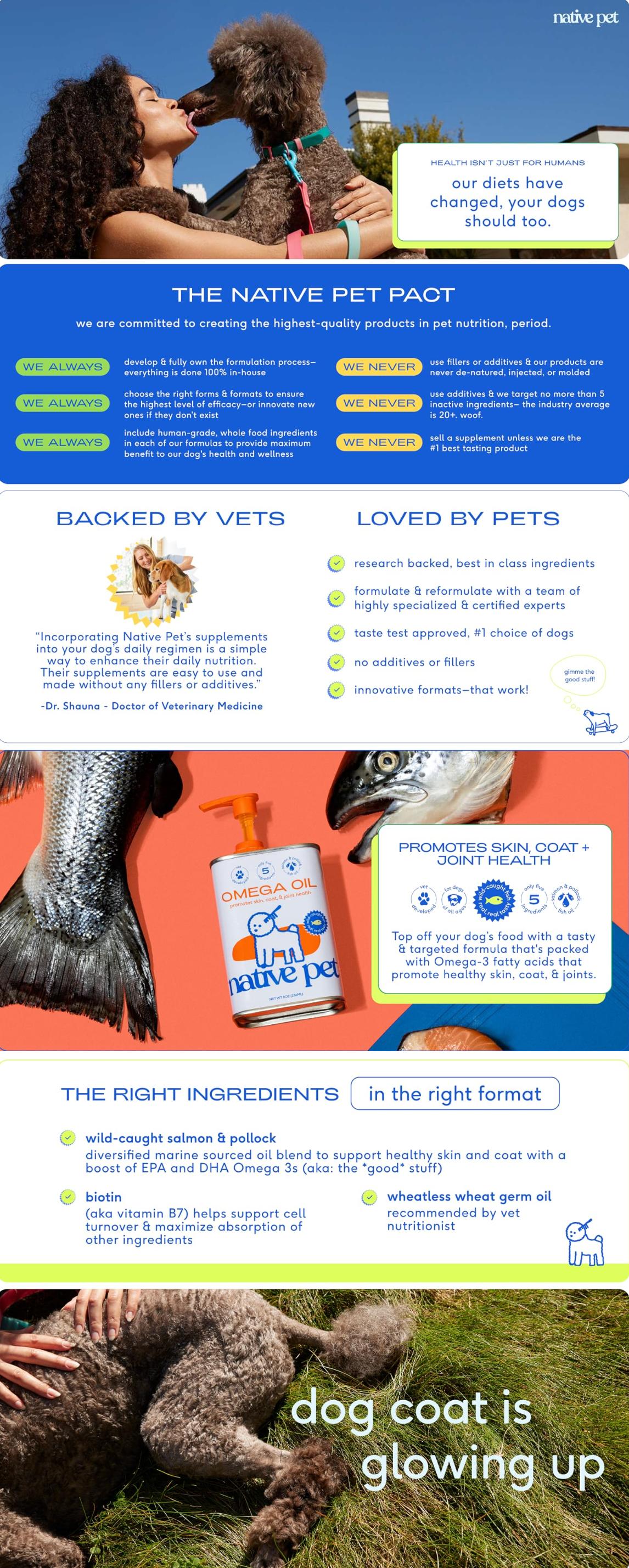 Native Pet Omega 3 Fish Oil for Dogs & Cats - Promotes Healthy Skin, Shiny Coat, & Strong Joints - Made with Wild Alaskan Salmon Oil for Dogs – Tasty, Fast-Absorbing Omega 3 6 9 Liquid Supplement