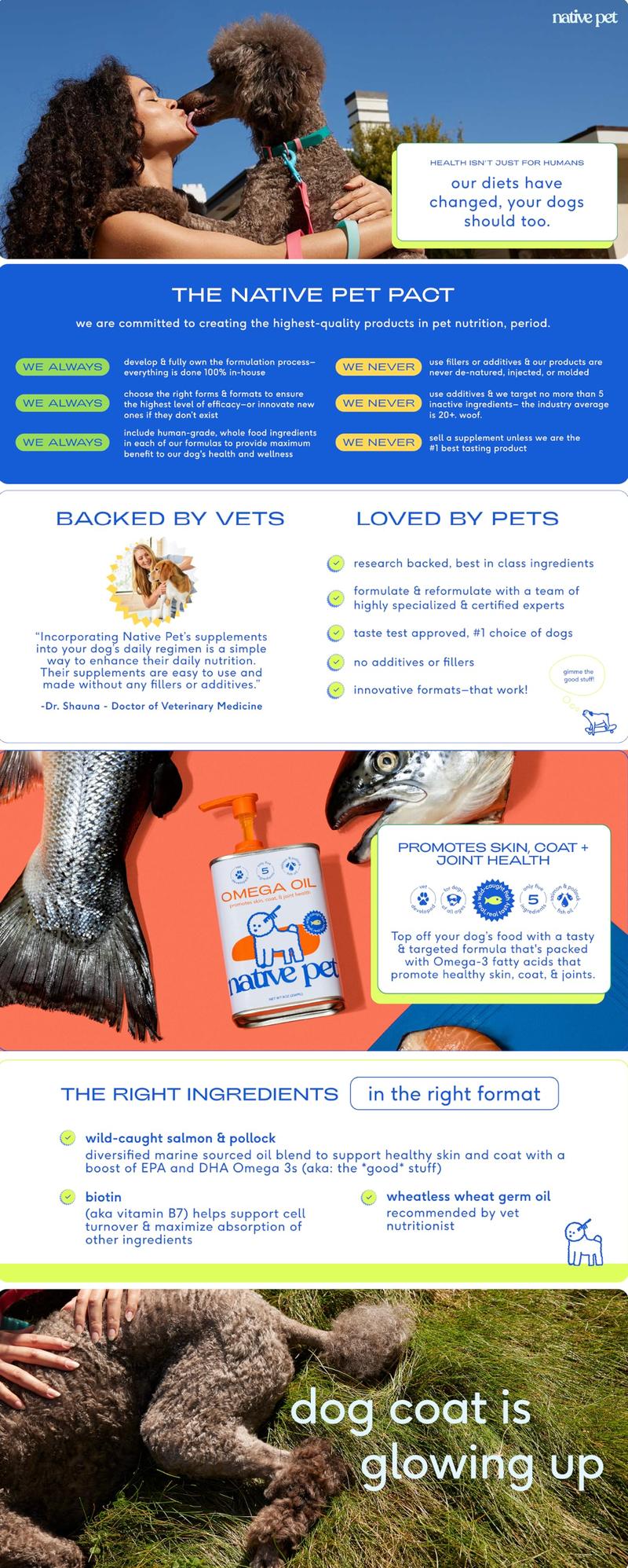 Native Pet Omega 3 Fish Oil for Dogs & Cats - Promotes Healthy Skin, Shiny Coat, & Strong Joints - Made with Wild Alaskan Salmon Oil for Dogs – Tasty, Fast-Absorbing Omega 3 6 9 Liquid Supplement