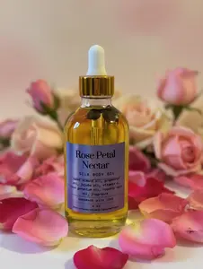 Handcrafted Rose Petal Nectar Silk Body Oil – Botanical Infused Rose Oil for Skin – Hydrating Floral Body and Bath Oil