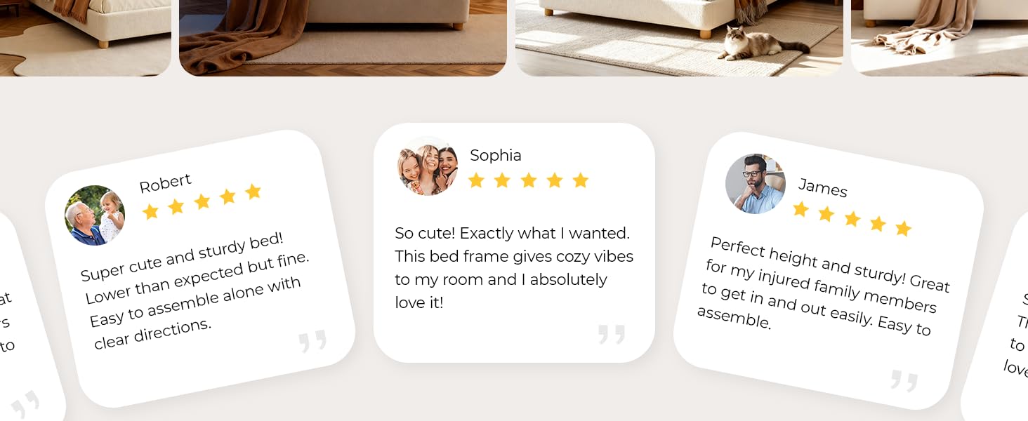 BERRY NEST Queen Size Boucle Bed Frame, Upholstered Cloud Bed Frame with Comfortable and Adjustable Headboard, Solid Wood Legs, Rounded Corners Design & Easy Assembly – Modern Cream Platform Bed, No Mattress, No Noise, Full