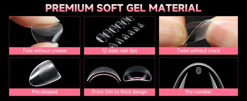 Extra Short Almond Nail Tips 12 Sizes 120Pcs Clear