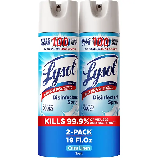 Lysol Disinfectant Spray Crisp Linen 19 oz 2 Pack Multi-Surface Sanitizing Antibacterial Deodorizer