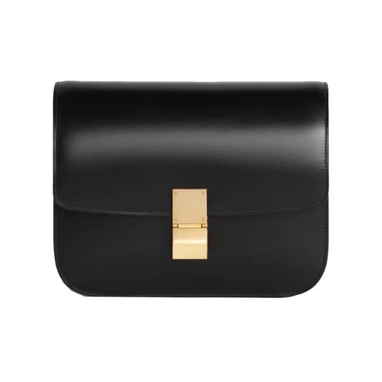 Pre-owned Celine Medium Classic Box Bag Black Box Calfskin Leather Gold‑Tone Hardware Shoulder Crossbody Bag 2605397