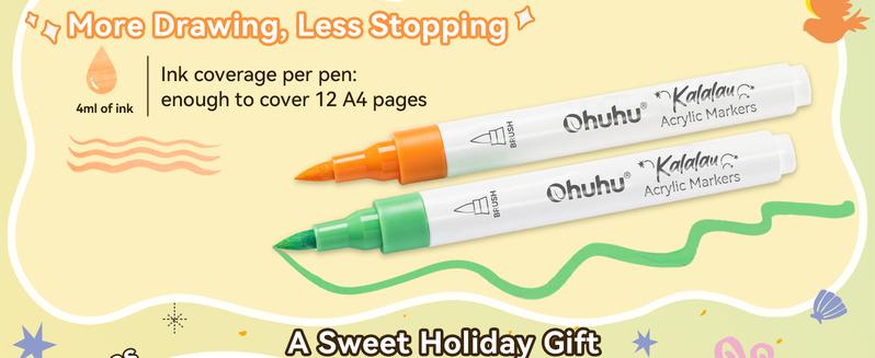 Ohuhu Acrylic Paint Markers: Brush Tip - 30 Colors - High Opacity Paint Pens Waterproof Acrylic Markers for Rock Painting Easter Eggs Wood Glass Ceramic Canvas - Kalalau Series of Ohuhuart