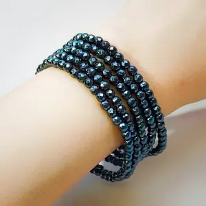 Handmade Terahertz Faceted Beaded Stretch Bracelet – 3mm Minimalist Jewelry