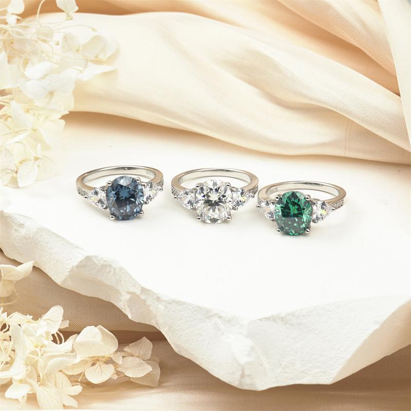 Delzzad 5ct Oval Three Stones Ring Synthetic Moissanite Ring In 925 Sterling Silver Christmas Gift Delzzad 5ct Oval Three Stones Ring Synthetic Moissanite Ring In 925 Sterling Silver Christmas Gift