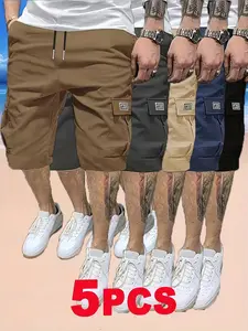 Men’s 5-Pack Cargo Shorts, Summer Trendy Casual Shorts, Multi-Pocket Design, Durable Fabric, Anti-Pilling, Wear-Resistant, Tear-Resistant, Comfortable and Breathable, Stylish and Versatile