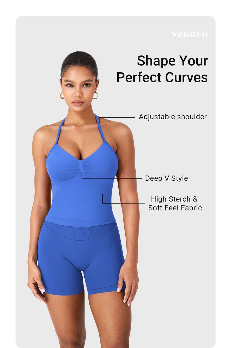 YEOREO SoftHue Impact Longline Strappy Top Women's Halter Workout Tank Tops Backless Gym Longline with Adjustable Strap