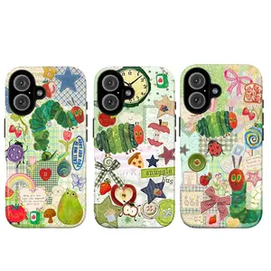 Cute Collage Phone Case – Colorful Caterpillar, Fruits, Pizza, Stars & Whimsical Patterns – Compatible with iphone 17 pro case iphone 16 pro max case 15 14 13 12 11 & Samsung S25 S24 S23 Ultra Fe, cute pretty phone cases, TPU Shockproof phone case