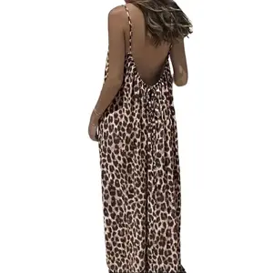 2026 New Women's Leopard Print Backless Cami Dress, Summer Casual Sleeveless Beach Vacation Lounge Dress