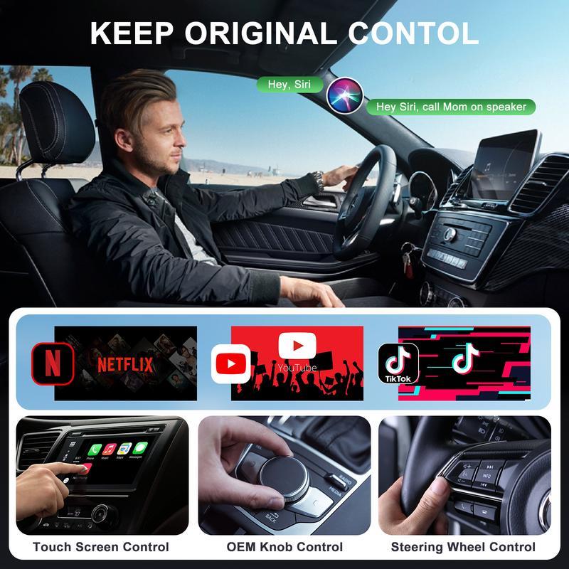 Wireless CarPlay/Android Auto Al Box Supports Netflix YouTube Miracast TF Card, for Factory Wired CarPlay/ Android Auto Cars 2016+,Stream Media to Car
