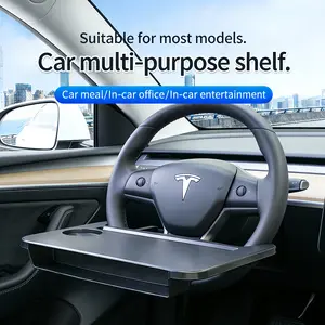 Steering Wheel Desk Tray with Seat Gap Filler  Tesla & Most Vehicles - Stop Items Falling, Secure Flat Workspace, Easy-Clean ABS Material, Multi-Use Organizer  Phone Keys for