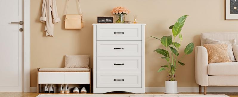 Gizoon Dresser for Bedroom with 4 Drawers Wooden Chest of Drawers for Closet Dresser Storage Unit Organizer for Hallway Living Room and Office Girl Apartment Furniture