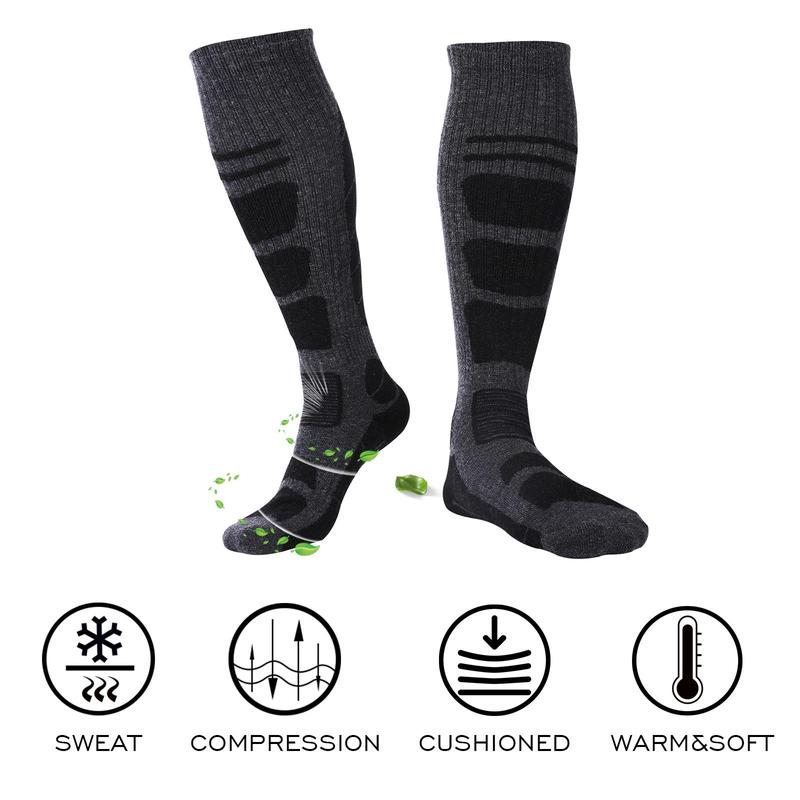 Winter Thermal Ski Socks - 3 Pair Pack Wool Blend Knee High Socks for Men & Women Snowboarding