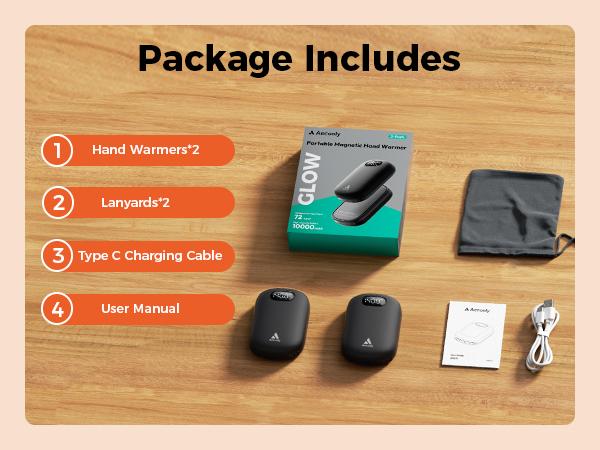 Aecooly Glow 01 Portable Magnetic Hand Warmer 10000mAh Rechargeable 2 Pack Magnetic combo 72 Heat Levels (104–140°F)  Fast Heating Gifts for Women & Men