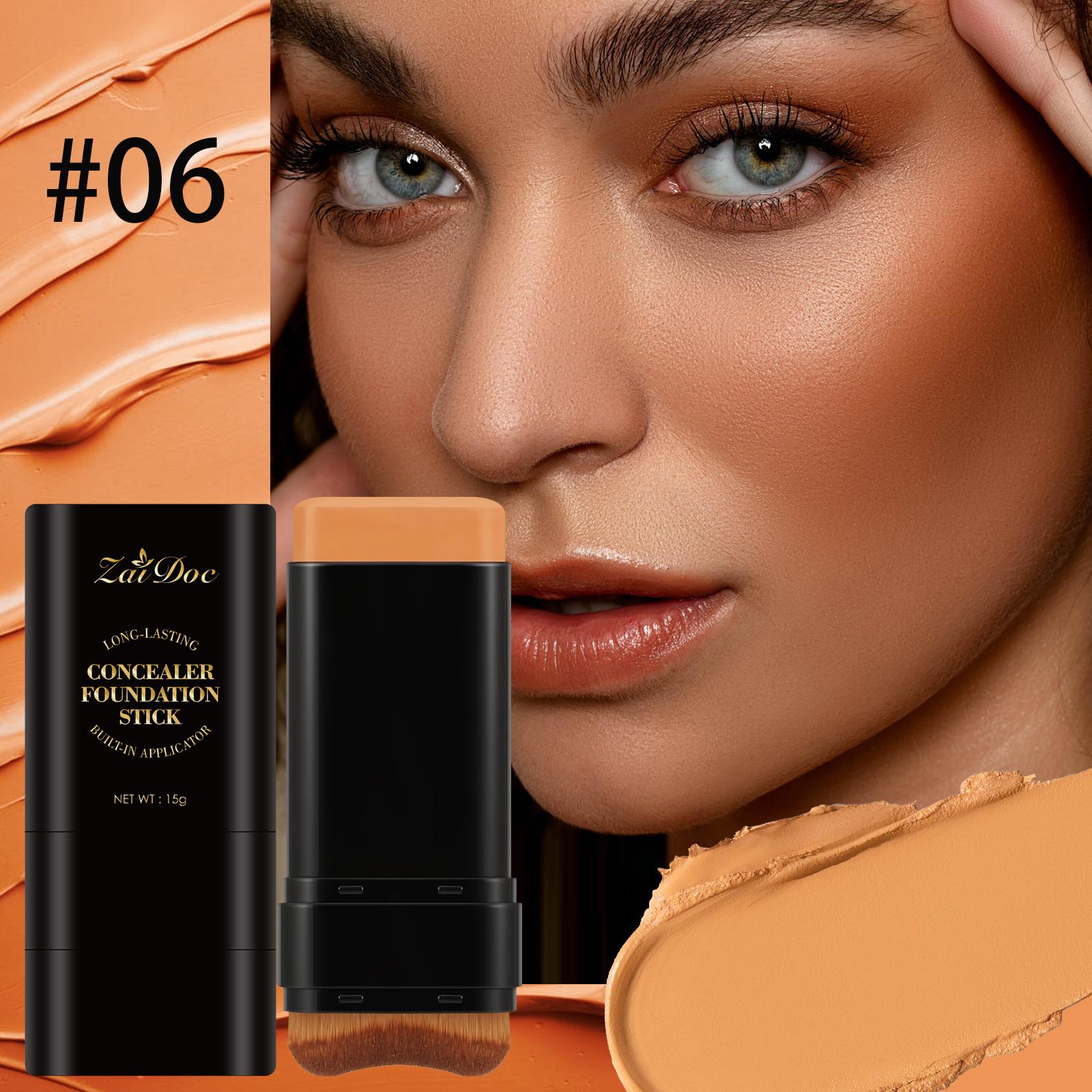 Zaidoc 7-color Dual -Ended Foundation Concealer Stick, Dual-ended with Built-in Brush, Moisturizing & Lightweight.