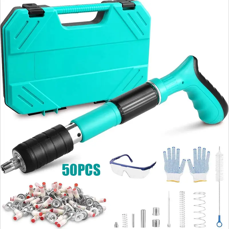 Manual Concrete Nail Gun Kit with 50 Nails – Heavy Duty Steel Nail Gun for Concrete Walls, Brick, Wood, Metal, Adjustable 5-Speed Fastening Tool for DIY Home Improvement