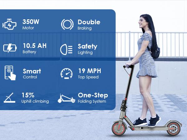 [New Year Gifts] Foldable Electric Scooter for Adults & Teens– 350W Motor Battery,19 MPH Max Speed, 20/30 Max Range, Foldable E-Scooter with App Control & Disc Braking System for Smart APP Contro Powerful Folding