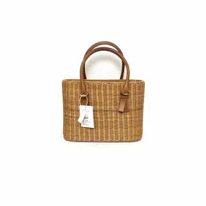Pre-owned SALVATORE FERRAGAMO . Top Handle Bag wood or rattan tote bag Authentic secondhand
