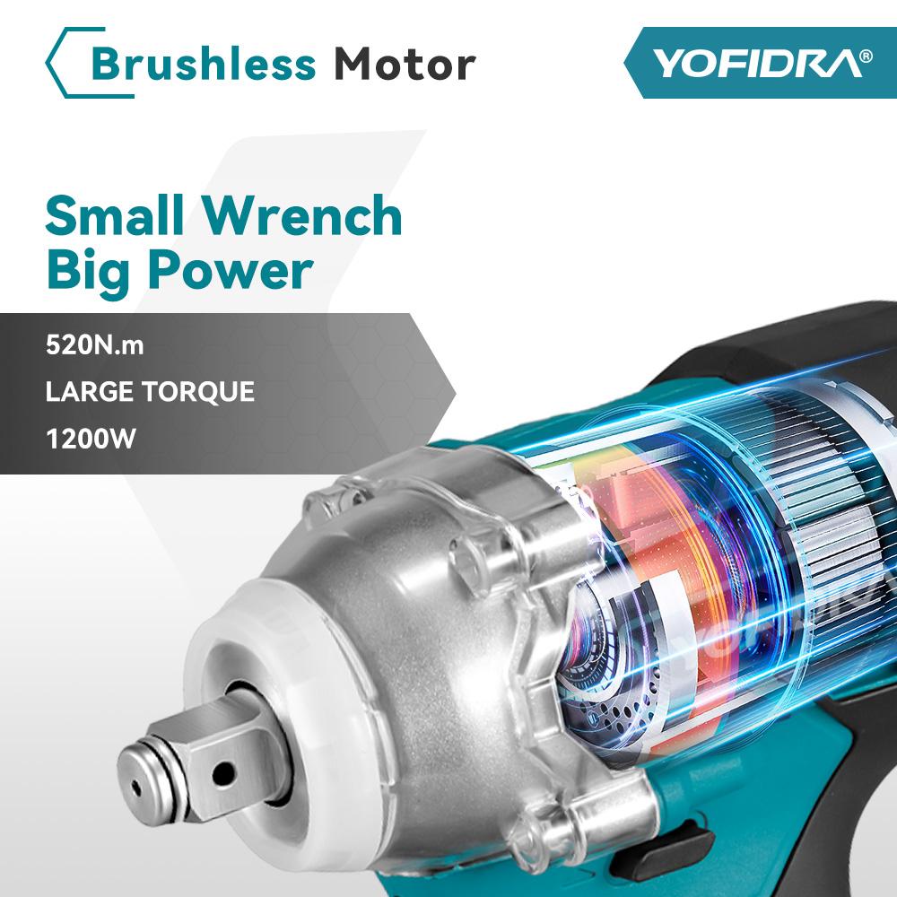 Yofidra Brushless 520N. M Cordless Electric Impact Screwdriver 1/2 Inch Electric Key Screwdriver Repair Tool for Battery 21V 18V Heavy Duty Handle Yofidra Brushless 520N. M Cordless Electric Impact Screwdriver 1/2 Inch Electric Key Screwdriver Repair Tool for Battery 21V 18V Heavy Duty Handle