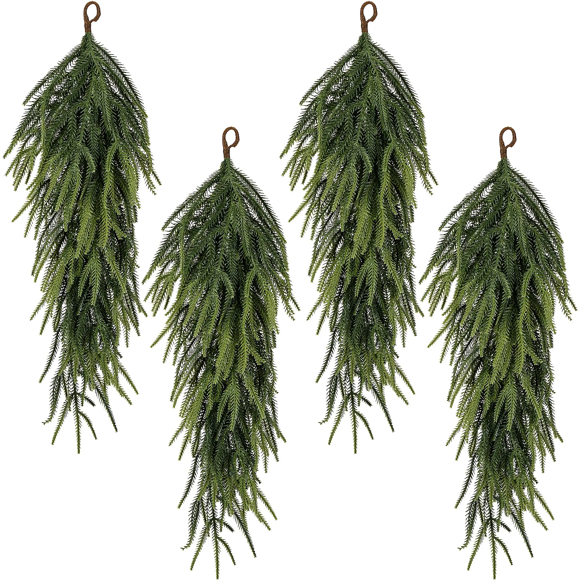 Set of 4 Long Artificial Hanging Christmas Teardrop Garlands, 30 Inch Pine Needle Decorations for Indoor Outdoor Holiday Decoration, Party Decoration