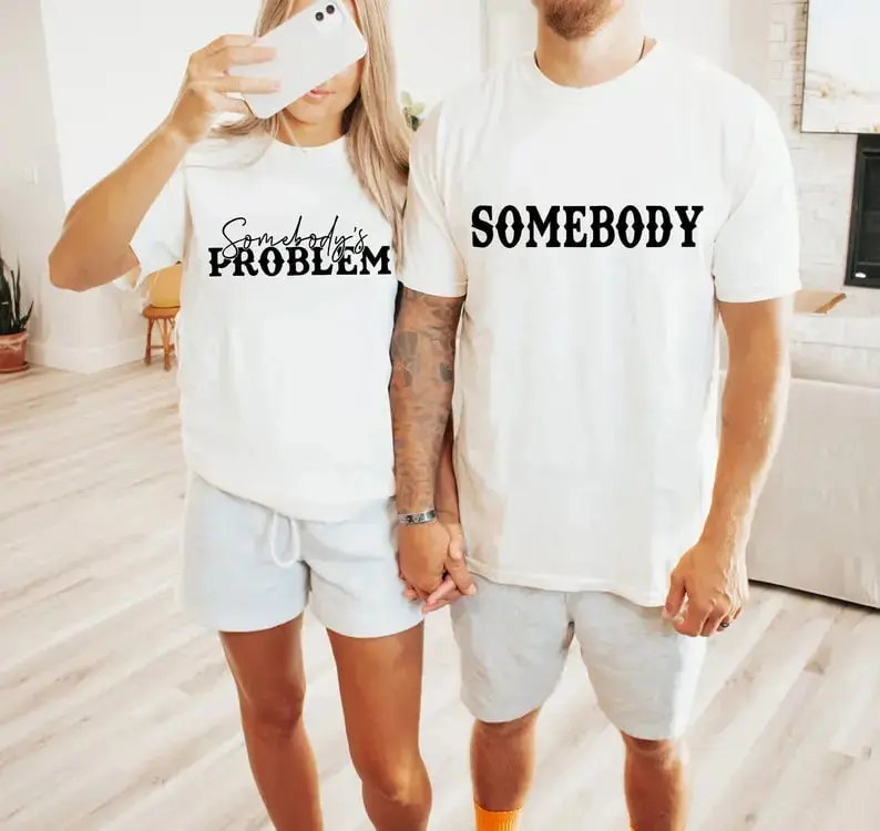 Matching Couple T-shirt Somebody Problem - Valentine Day's Gift Menswear Unisex Decoration Jet Print Sweatshirts Tops Yarn Black Casual