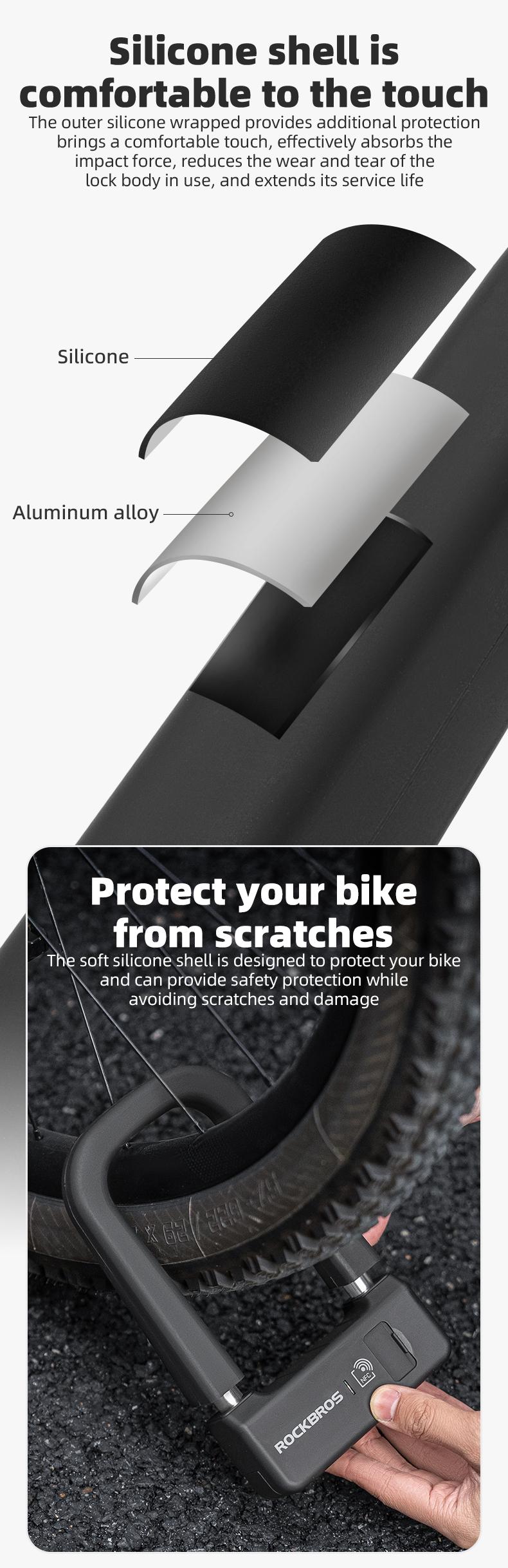 ROCKBROS Smart U Lock NFC Unlocking MTB Road Bike Lock  Anti-theft Lock Waterproof Rechargeable Safety Bike Lock