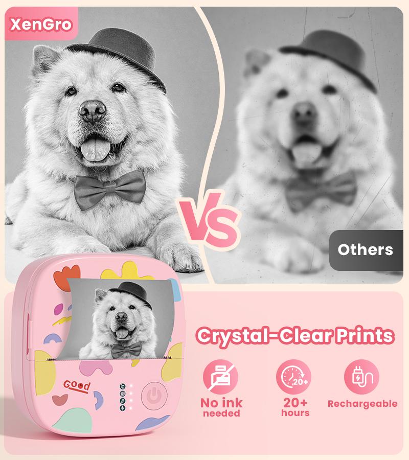 [CrazyThursdayLIVE] XenGro Mini Sticker Bluetooth Printer included 3 Roll label Thermal Pocket Printer,Inkless Portable Printer B&W Printing Only for Study Notes, Photos, Memos, Lists, Journals Printing Machine Sticky Label, Birthday Gifts for Girls Boys