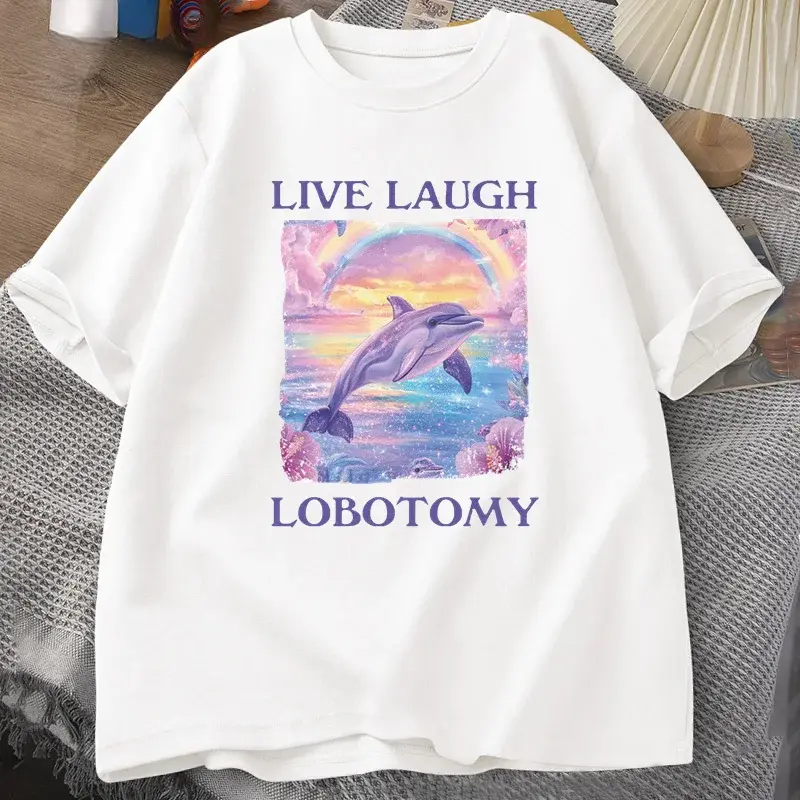 T Shirt Men Funny Dolphin Meme T-shirt Silly Weird Short Sleeve Tshirt Unisex Printed T-shirt Tops Casual Tropical