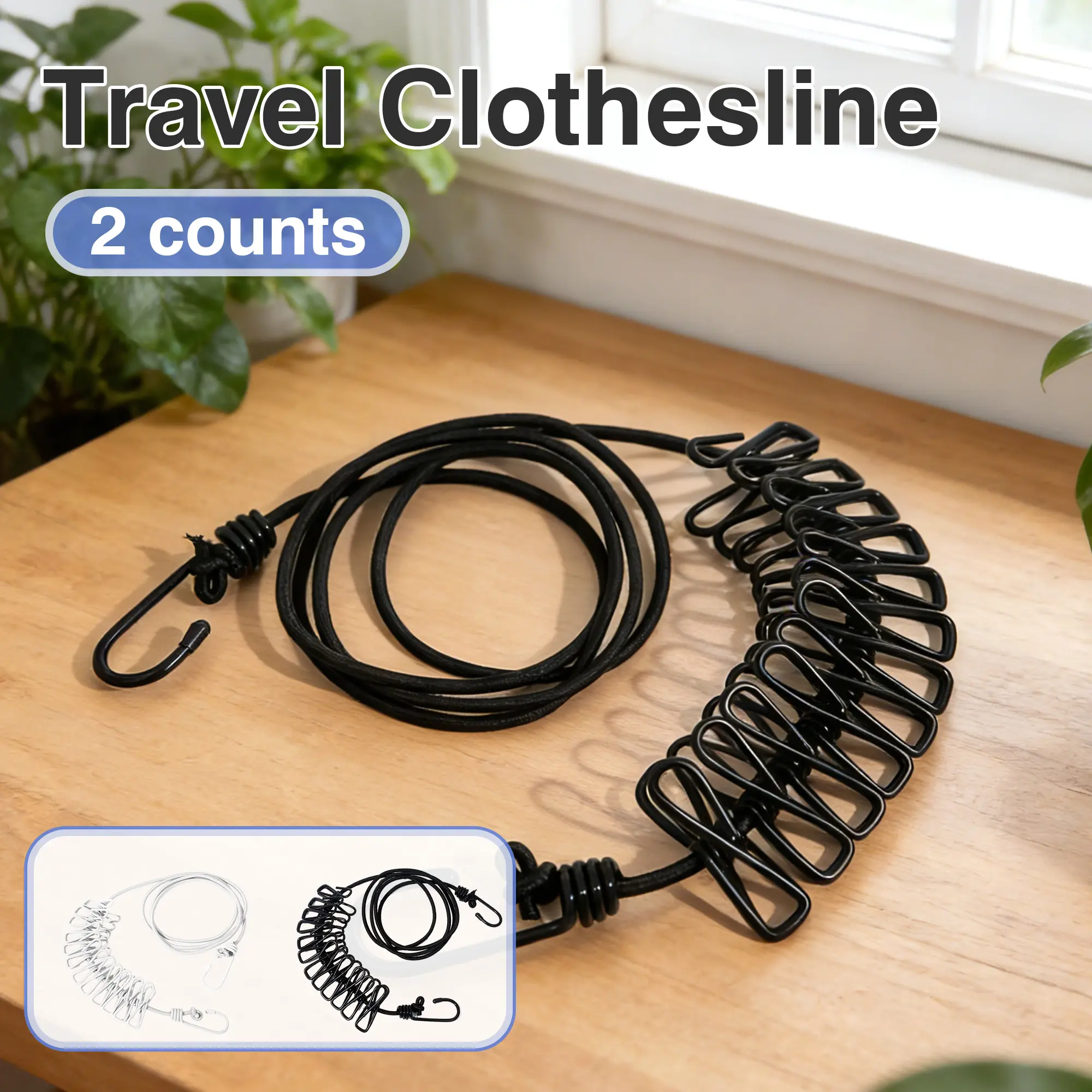 Multifunctional Clothes Hangers - 2-Count Stainless Steel Heavy Duty Metal Hangers, Windproof Drying Options with Easy-Install Extendable Anti-Slip Hanging Ropes, White & Black for Students, Beach Cabana Use