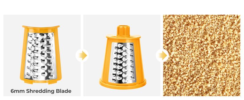 SUSTEAS Yellow Rotary Cheese Grater - Food Chopper with 5 Well-Designed Blades and Powerful Suction Cup Base, Comes with 1 Blade Storage Box Kitchen Utensils Vegetable Cutting Slicer