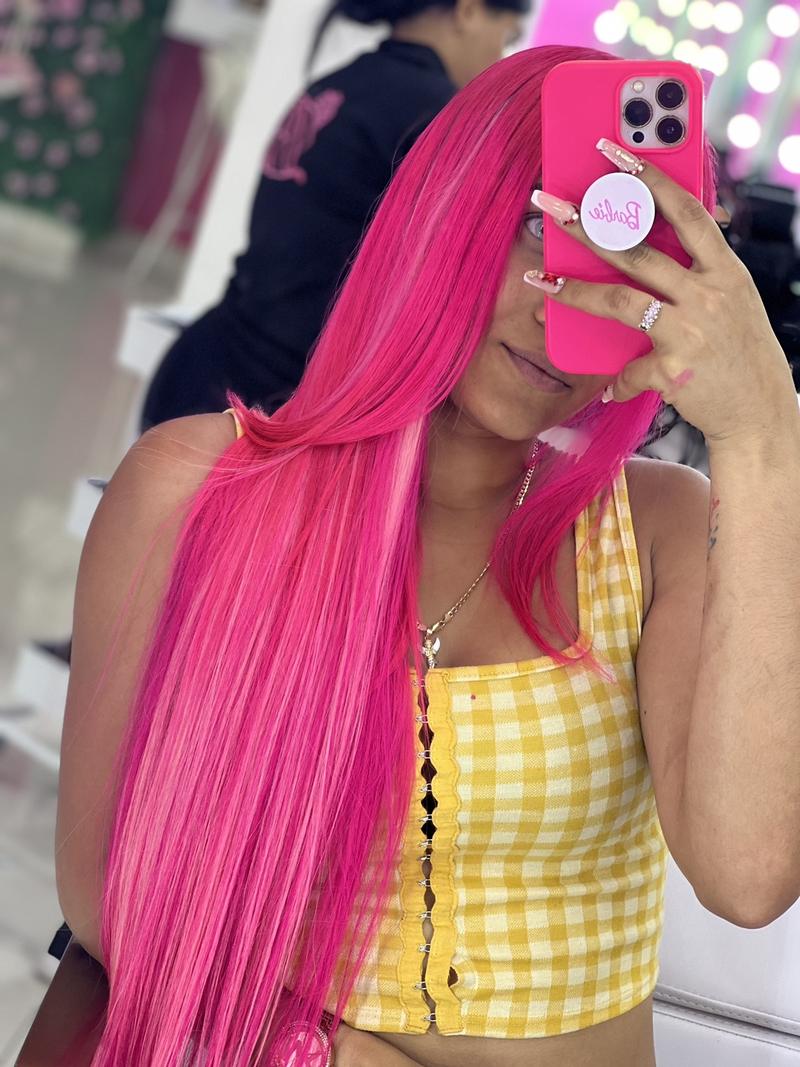 100% Russian Human Hair Extensions/Neon Pink - Extensiones de Cabello Ruso 100% Humano/Rosa fucsia fosforescente