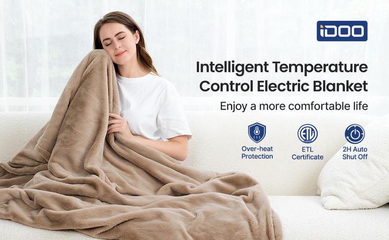 iDOO Heated Blanket Throw,Women's Christmasgift,50"x60", Valentines Day Gift, 1-10H Auto Off, Ultra-Soft Double-Sided Flannel, Fast Heating, HD Display, ETL Certified