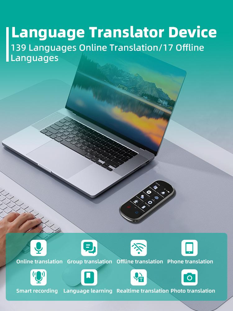 AI language translation device, supports 139 languages, real-time voice online translation, offline translation, photo translation, suitable for work, business, travel, socializing, and learning