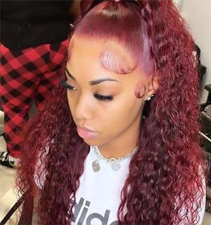99j Burgundy 13x6 Deep Wave Lace Front Wigs Human Hair  HD Transparent Lace Front Wigs Human Hair for Women 180 Density Pre Plucked Wet And Wavy Red Colored Deep Curly Lace Frontal Wig