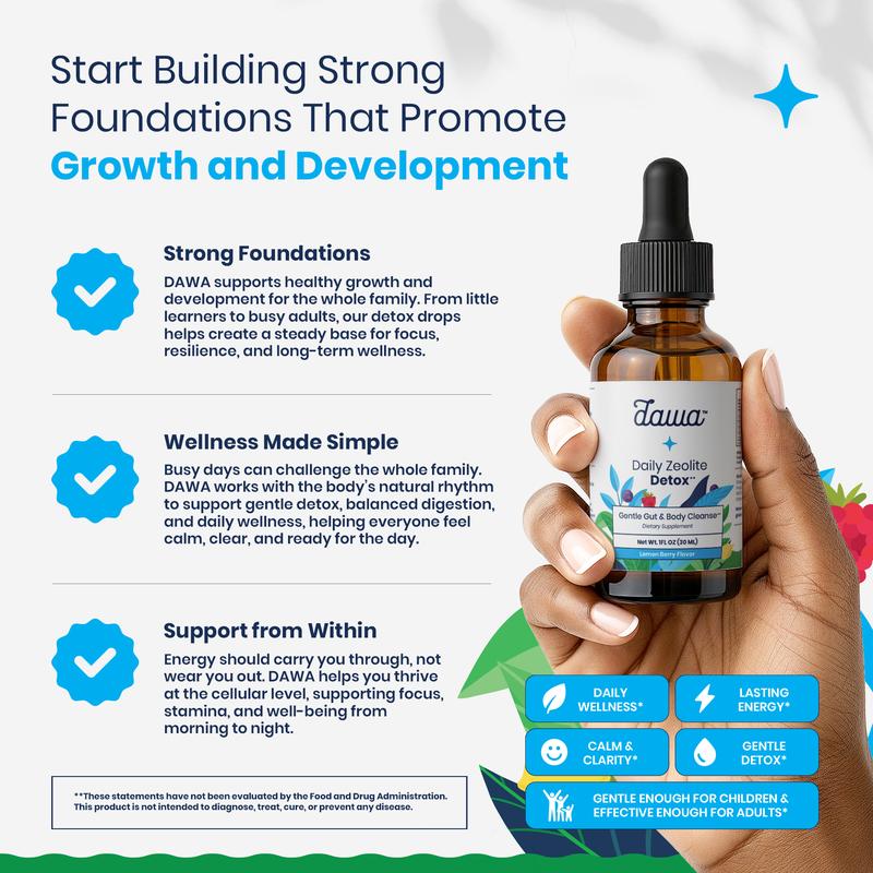 Dawa Zeolite Detox Liquid Drops - (5-in-1) Natural Daily Cleanse | With Blue Spirulina, Soursop & MCT | Energy, Mental Clarity, & Immune Support