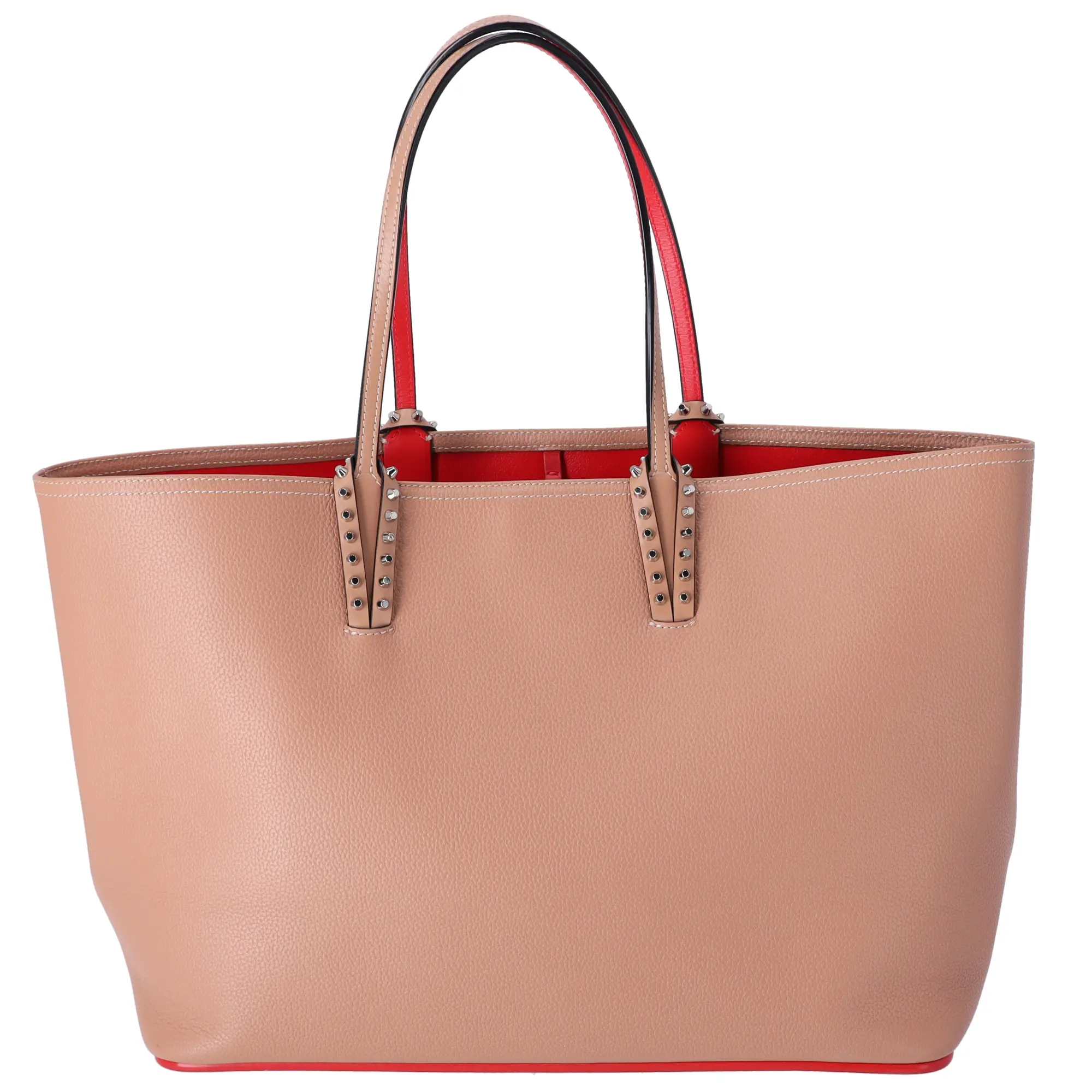 Pre-owned christian louboutin Leather Tote Bags Cabata Large Tote Tan Solid Classic Tan Red Rubber