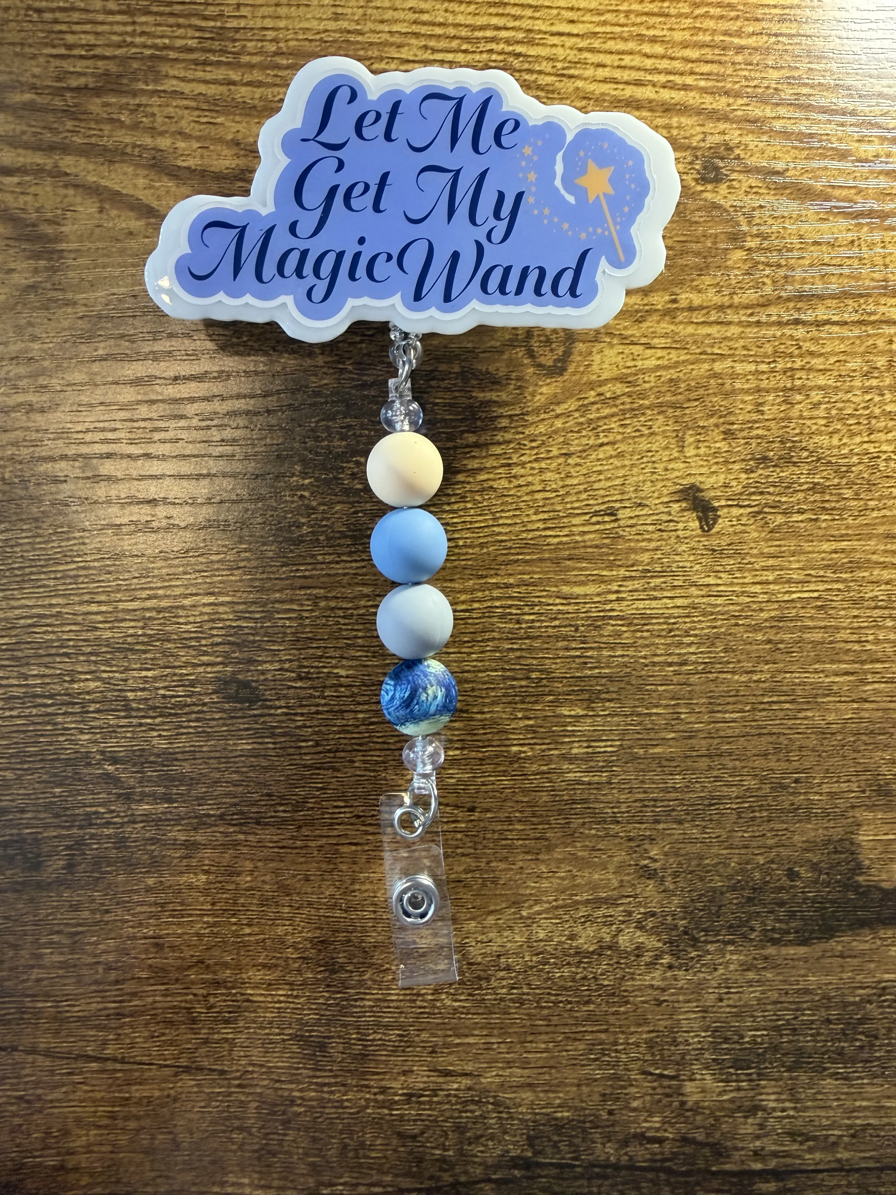 Let Me Get My Magic Wand" beaded badge reel