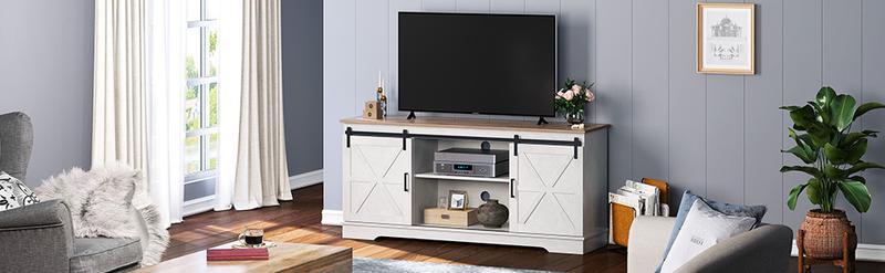YITAHOME Farmhouse TV Stand for 65/60/55 Inch, Modern Entertainment Center with Sliding Barn Door, Wood TV Media Console Storage TV Cabinet for Living Room, 300lbs