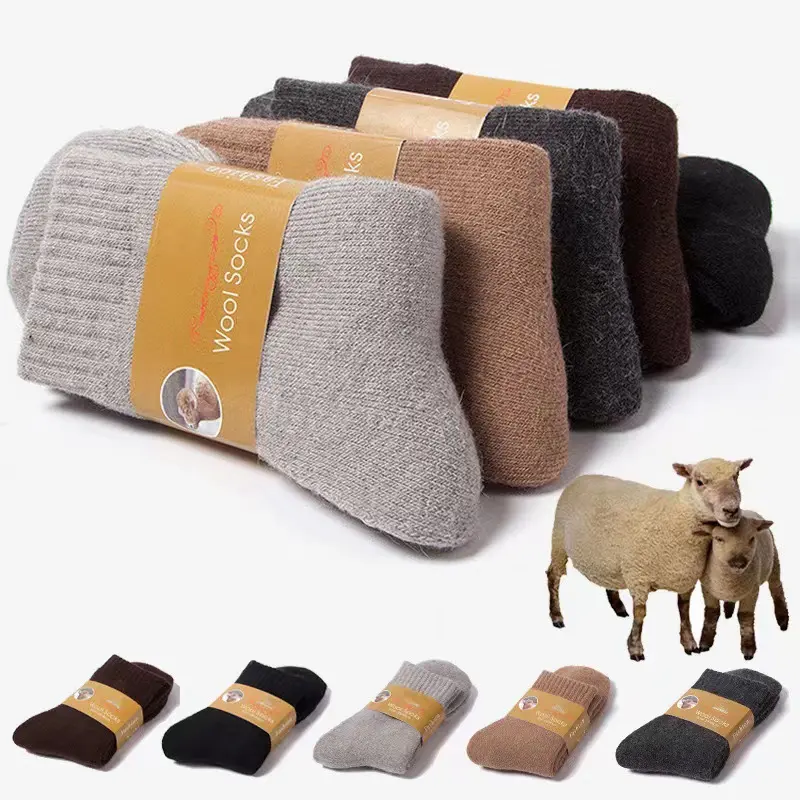 Men's 5-Pack Menswear Plain Wool Socks - Fall Winter Thick Terry Lined Thermal, Mid-Calf to Crew Length Casual Cold Weather Socks, Casual Comfy Socks
