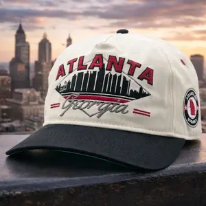 Atlanta Georgia Vintage Baseball Cap, ATL Skyline Embroidered Hat, Green White Adjustable Snapback Cap for Men Women, Classic Streetwear City Hat