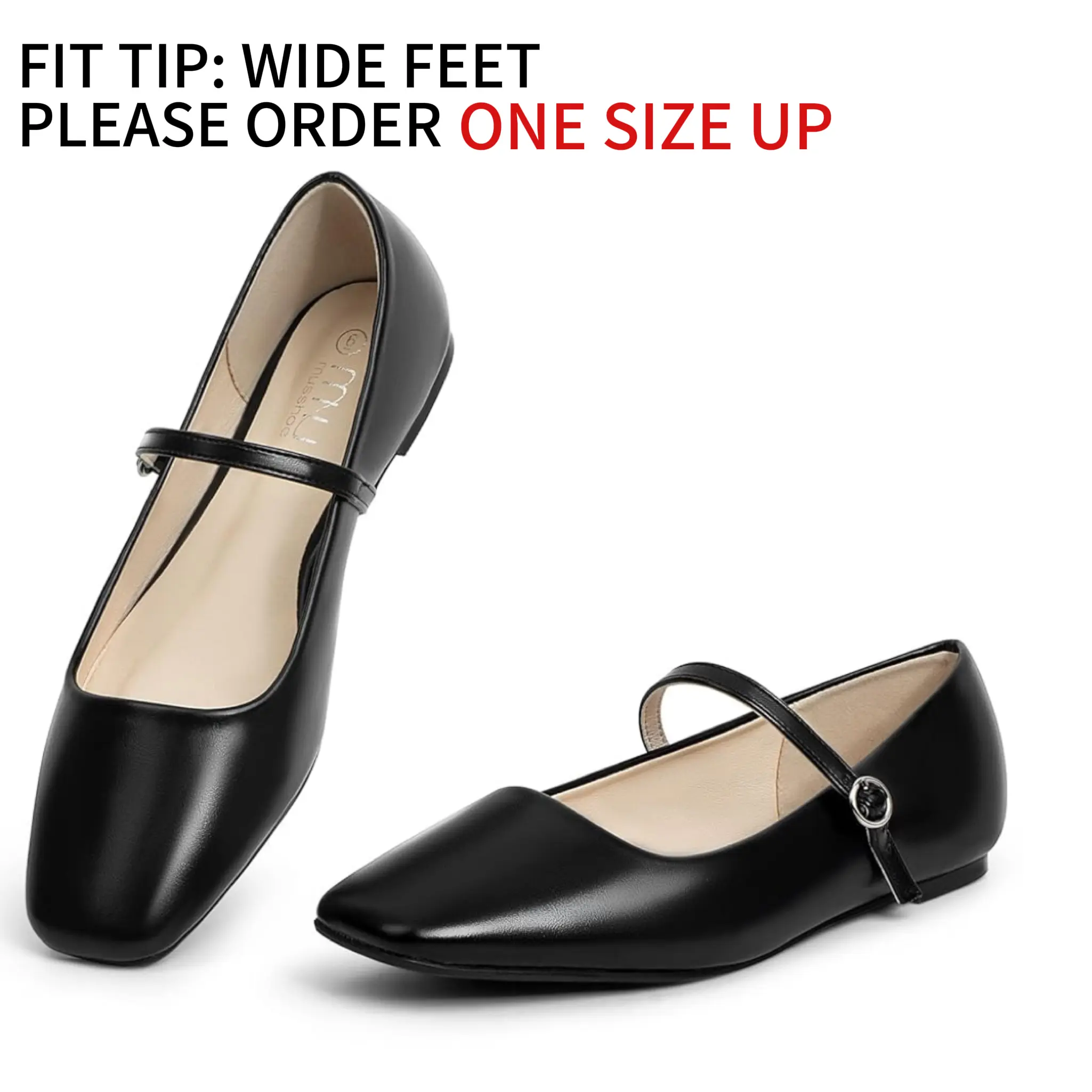 MUSSHOE Women’s Classic Chic Black-PU Mary Jane Flats - Square Toe Smooth Footwear with Adjustable Buckle Design, Slip-Resistant Dress Shoes for Work Office, Mary Janes, Shoes For Women, School Shoes
