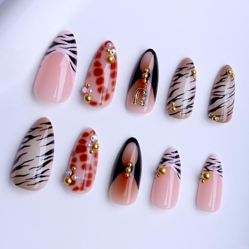 Cross-Border Wearable Nail Tips Gold Small Pearl Gold Dot Leopard Print Fake Nail Stickers Removable Almond Shape Nail Art Cross-Border Wearable Nail Tips Gold Small Pearl Gold Dot Leopard Print Fake Nail Stickers Removable Almond Shape Nail Art