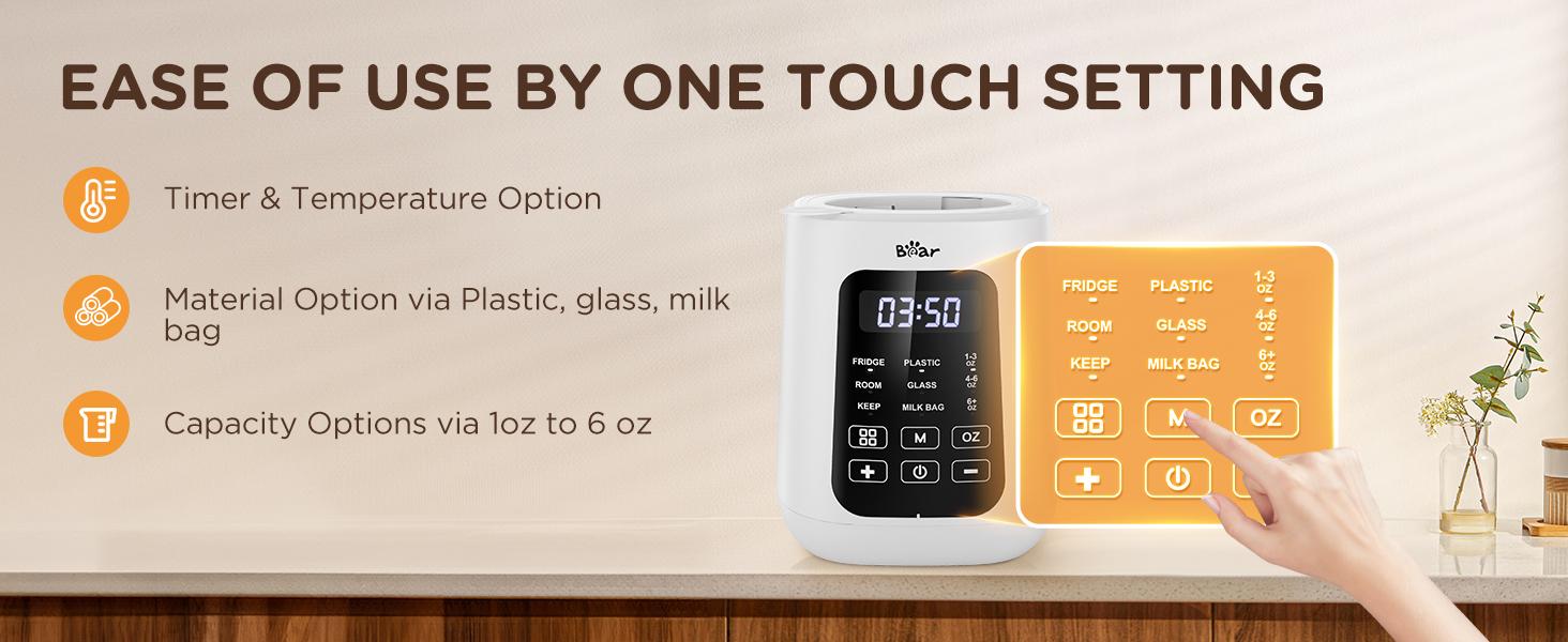 Bear Baby Bottle Warmer, Milk Warmer Breastmilk Bag Formula Fast Warming for New Born Baby Bottles, 6 Oz with Time Temp Control Automatic Shut Off at Home Use