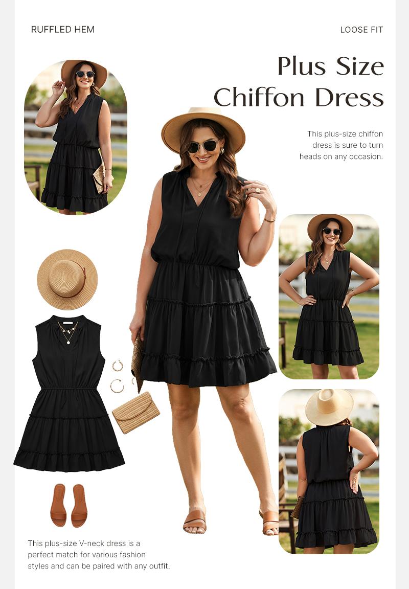 Eytino Womens Plus Size Sleeveless V Neck Drawstring Ruffle Tiered Chiffon Mini Short Dresses,(1X-5X) Eytino Womens Plus Size Sleeveless V Neck Drawstring Ruffle Tiered Chiffon Mini Short Dresses,(1X-5X)